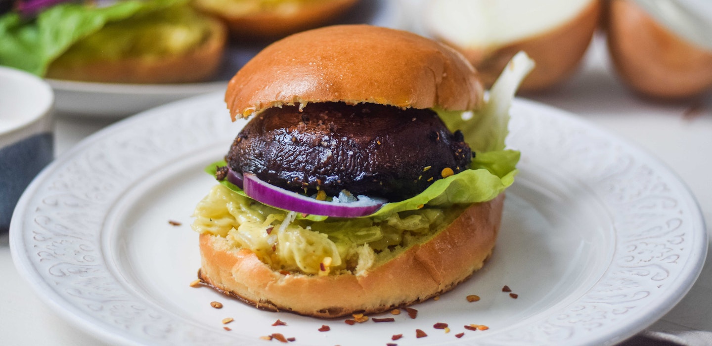 Portobelloburger med mayo - Vegetar burger opskrift 